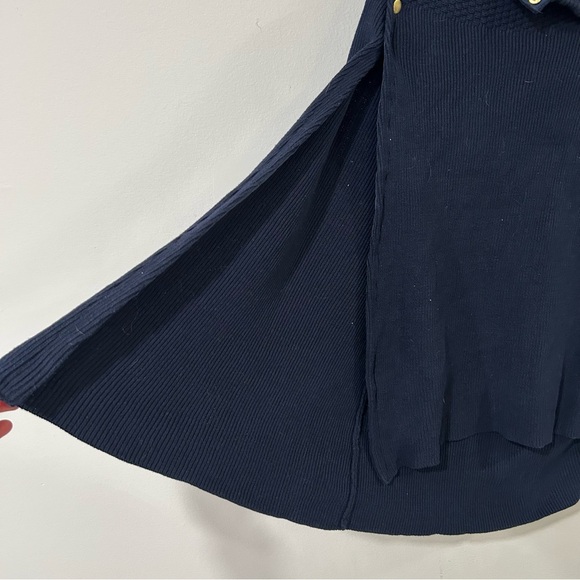 G.I.L.I. Navy Blue Gold Button Cowl Neck Poncho Sweater Women’s Medium Large - Picture 3 of 7